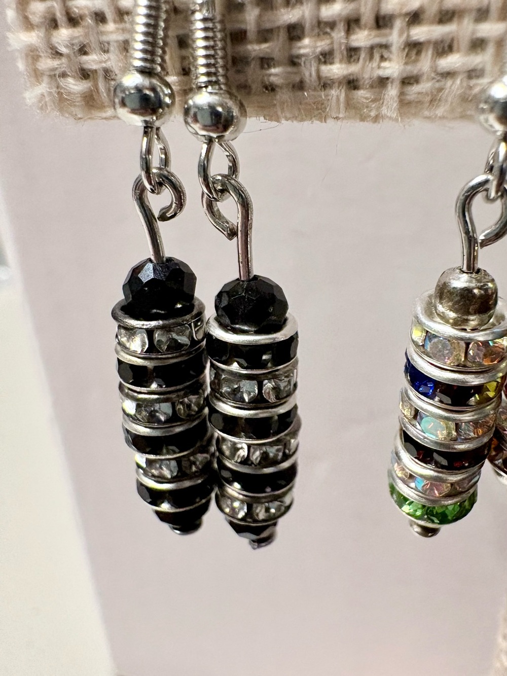 CHOICE OF ONE: Artisan made Silver Multi-Color Crystal Stack Drop Earrings - Picture 2 of 4